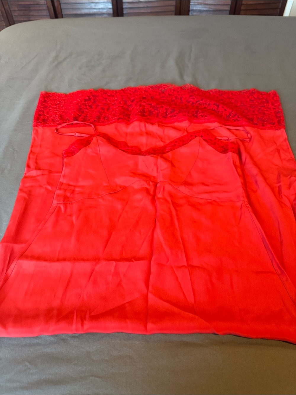 Simone Rocha Red Satin Lace-Trim Slip